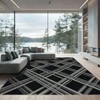Modern Monochrome Geometric Lattice Intersecting Lines Rug