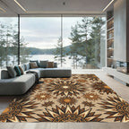 Earthy Bronze Sunburst Celestial Tapestry Rug