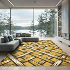 Golden Woven Lattice Geometric Grid Rug