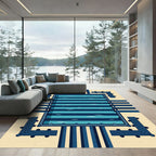 Modern Navy Blue Geometric Linear Grid Rug