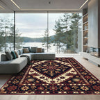 Crimson Gold Floral Centerpiece Medallion Rug