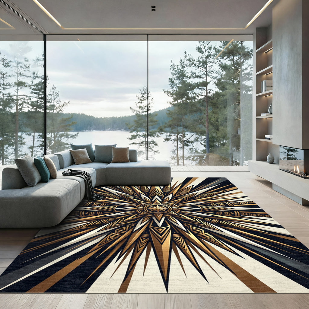 Radiant Golden Sunburst Star Rug