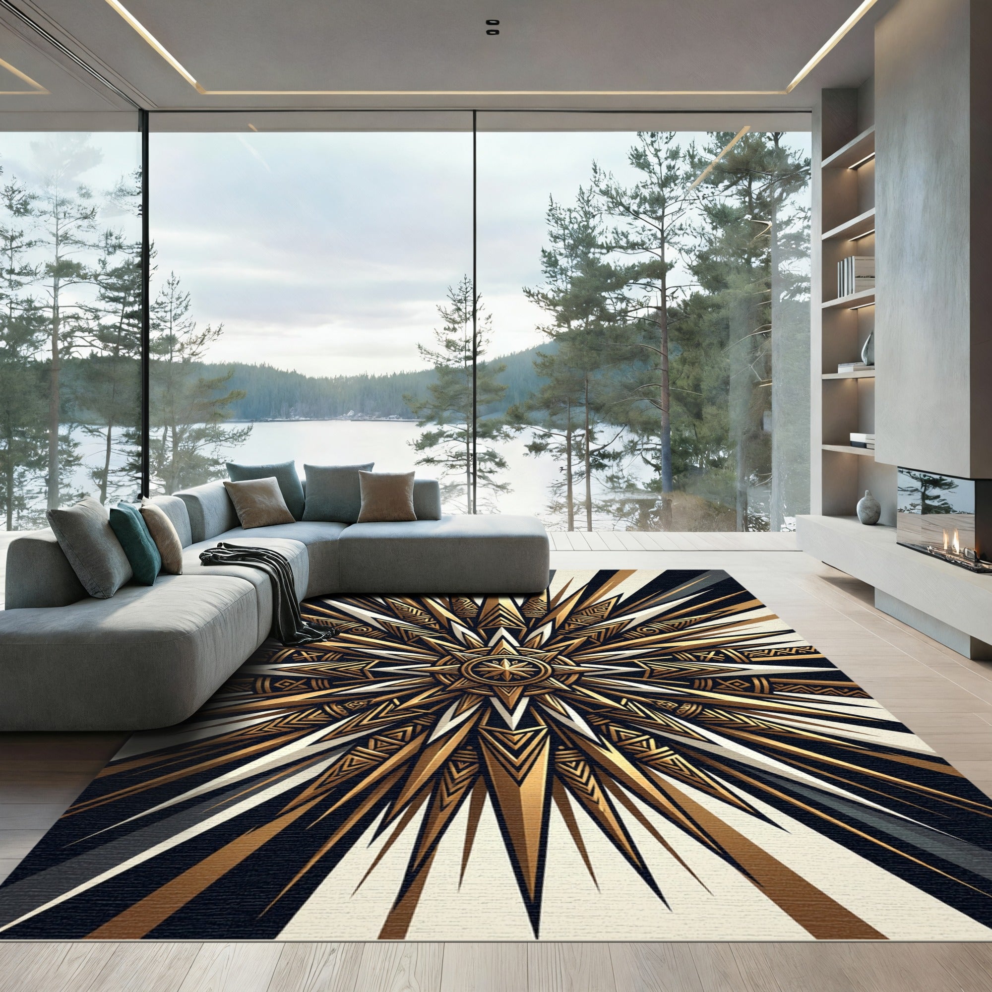 Radiant Golden Sunburst Star Rug
