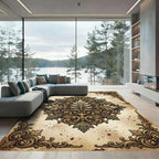 Ornate Golden Acanthus Leaf Medallion Rug