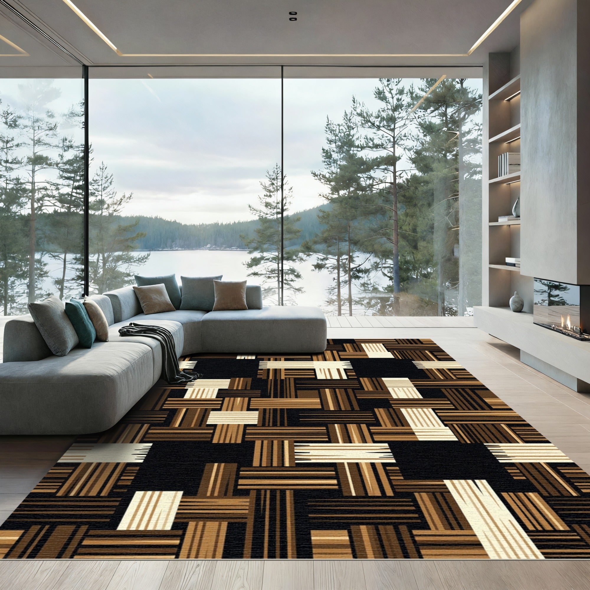Abstract Earth Tone Woven Geometric Rug