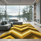 Golden Chevron Geometric Abstract Art Rug