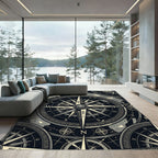 Vintage Compass Nautical Monochromatic Map Rug
