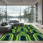 Neon Cybernetic Archway Geometric Grid Rug