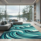 Abstract Teal Ocean Wave Swirl Rug