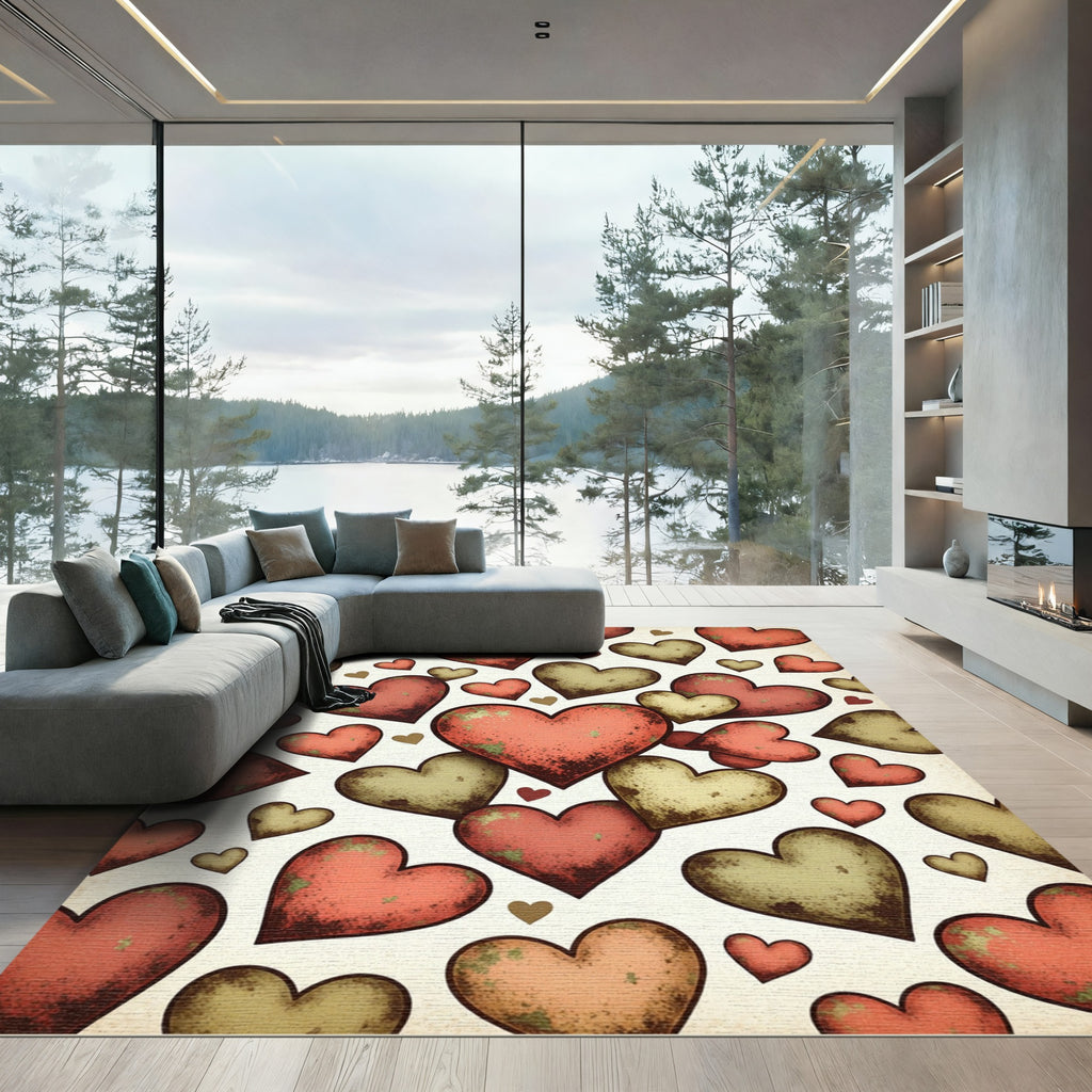 Rustic Earthy Red Heart Collage Rug