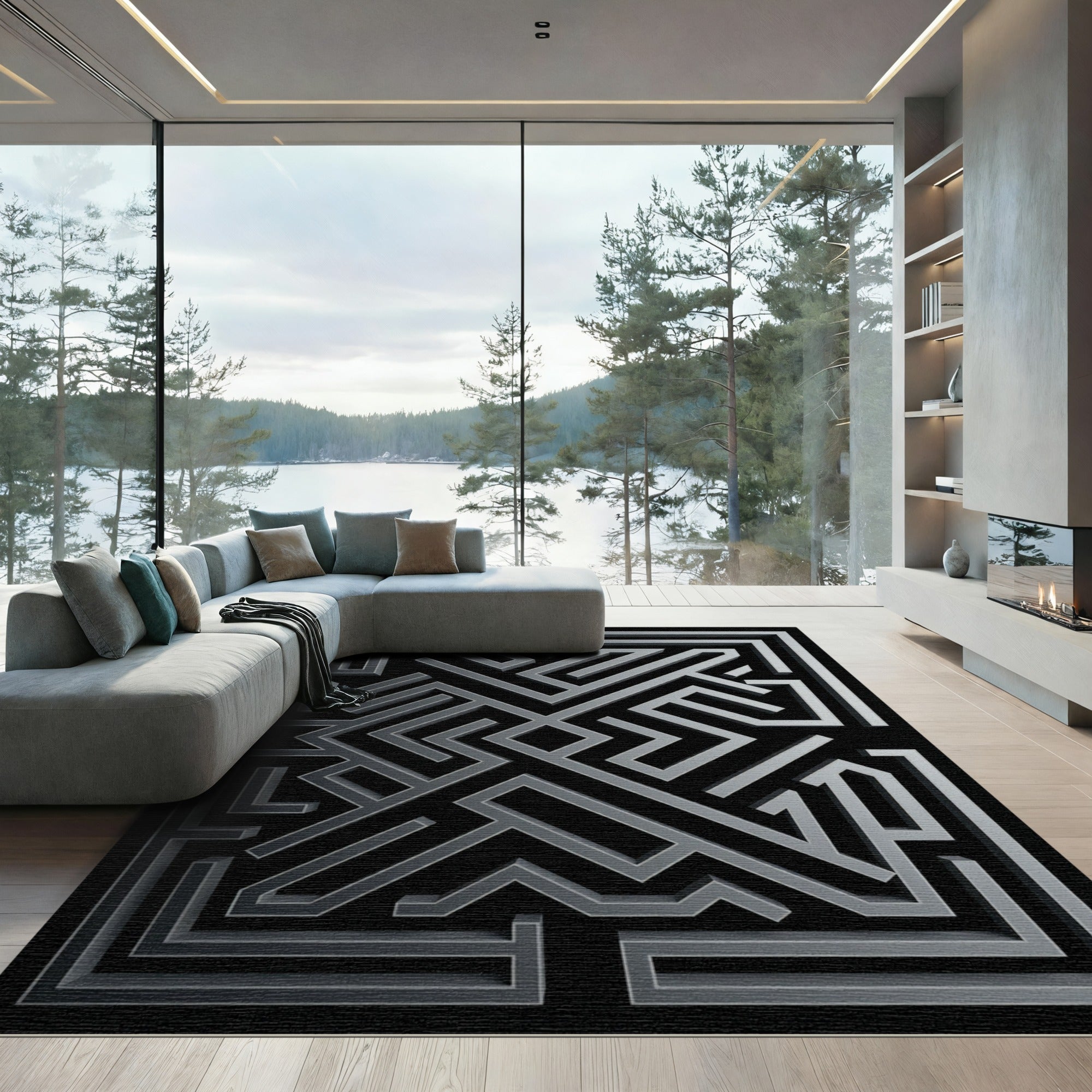 Gray Maze Perspective Rug
