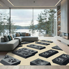 Minimalist Charcoal Isometric Paw Track Rug