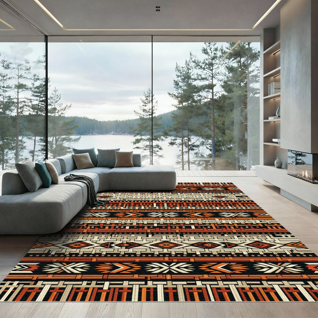 Geometric Terracotta Woven Earthy Stripe Rug