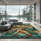 Crossed Wooden Oars Forest Lake Landscape Rug