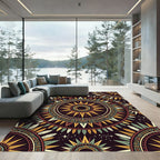 Celestial Sunburst Feather Mandala Earthy Tones Rug