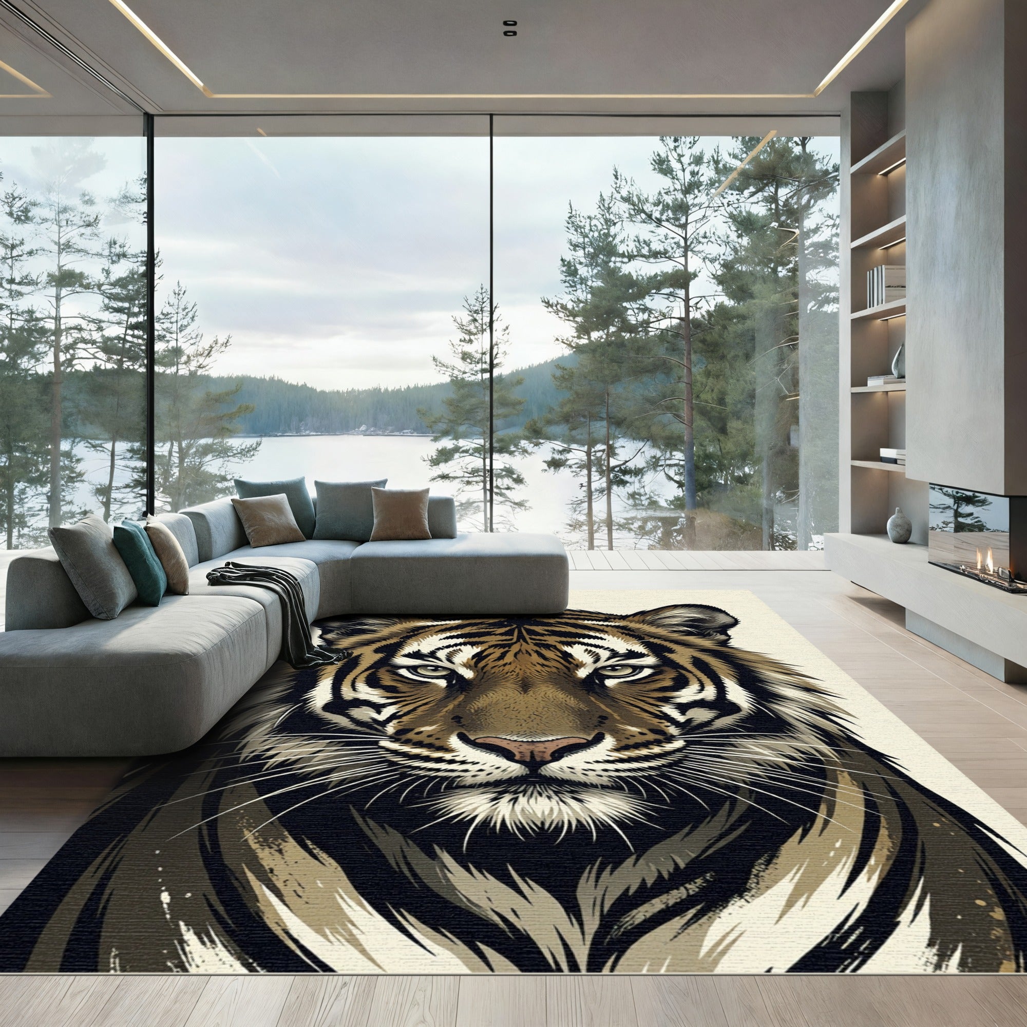 Bold Tiger Face Portrait Rug