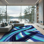 Modern Ethereal Blue Abstract Swirl Flow Rug