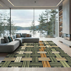 Modern Forest Green Woven Textured Grid Rug