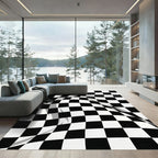 Distorted Monochrome Checkered Optical Wave Rug