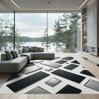 Minimalist Monochromatic Geometric Block Grid Rug