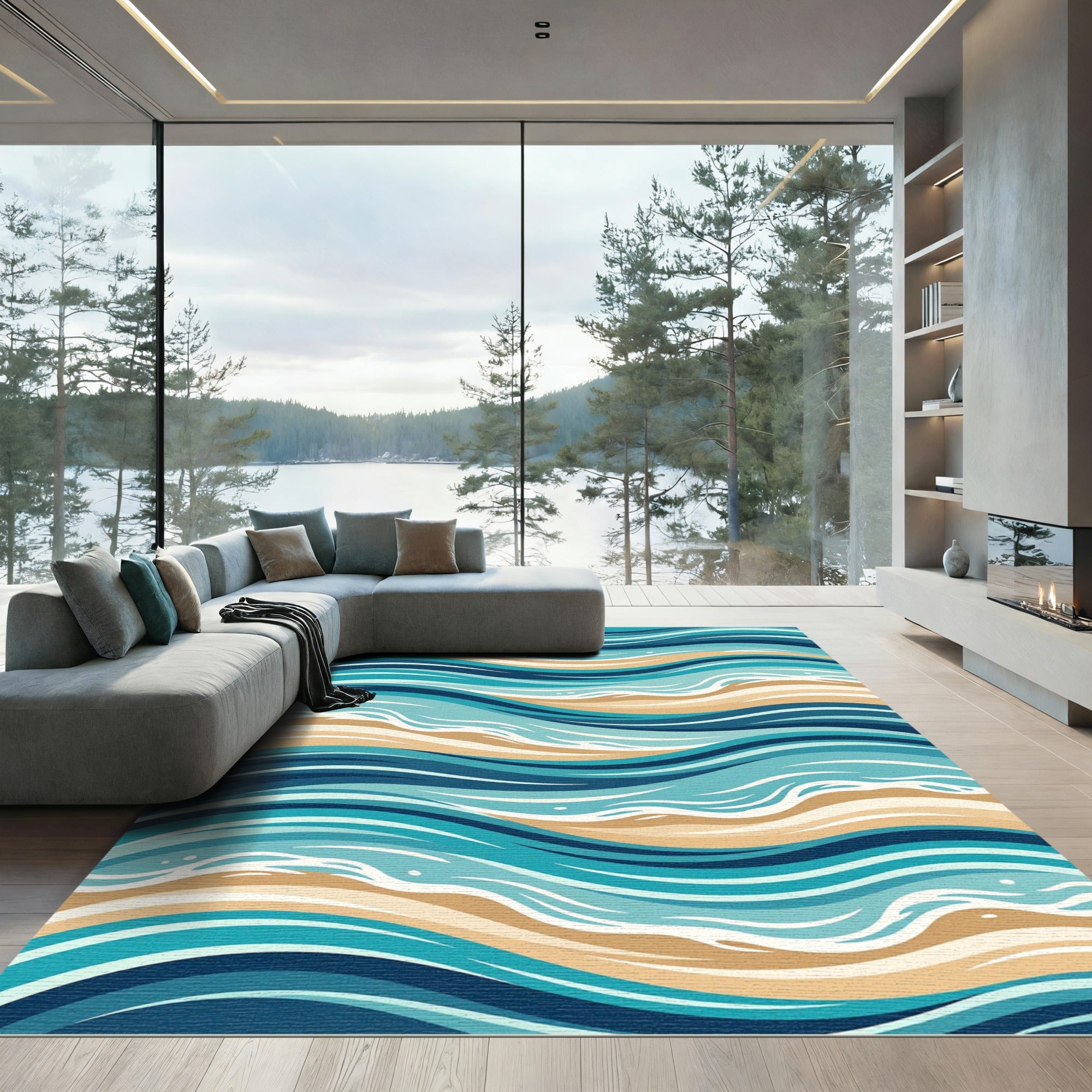 Flowing Ocean Waves Abstract Pattern Rug