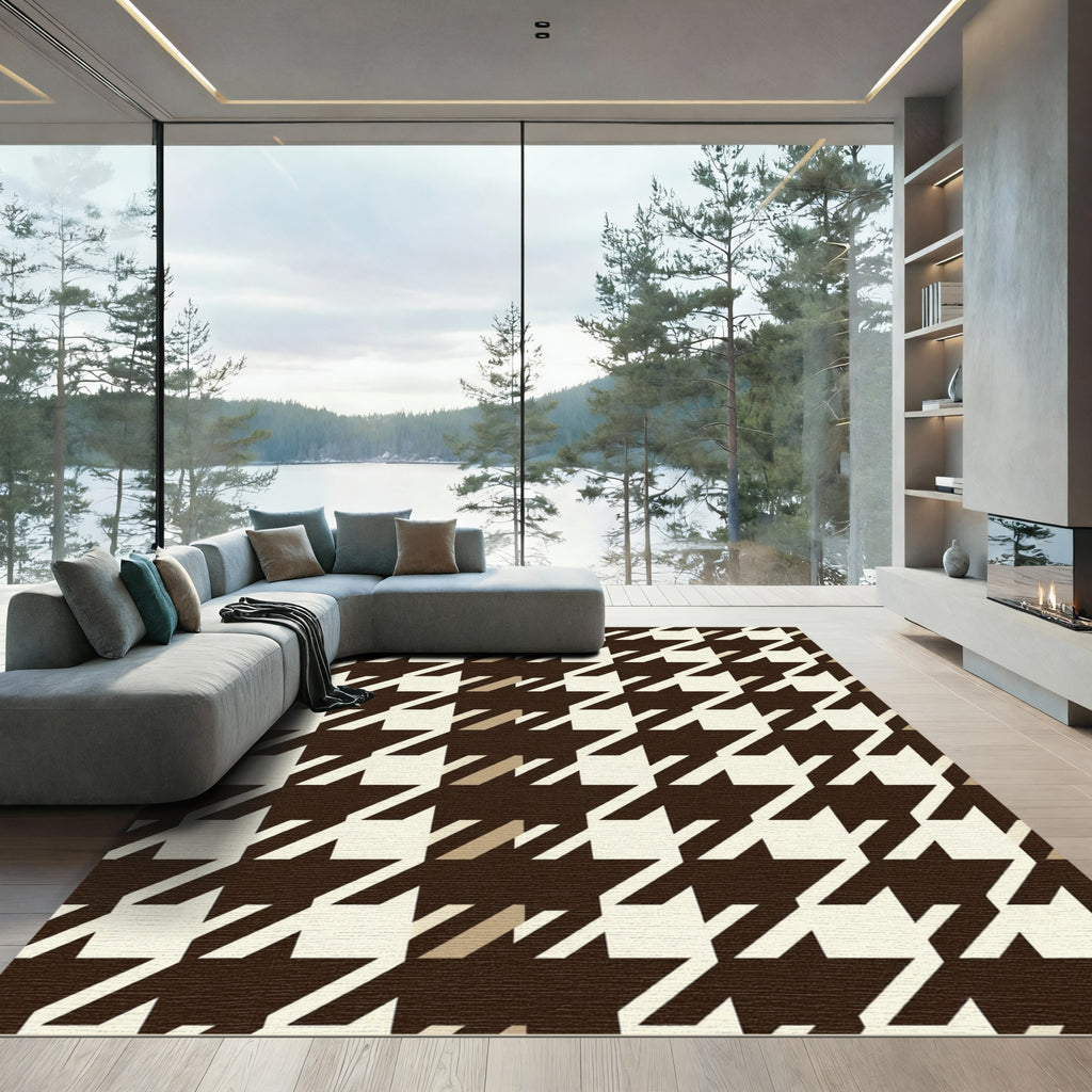 Classic Brown Houndstooth Geometric Rug