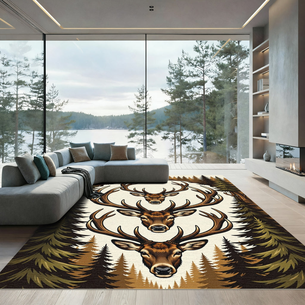 Rustic Triple Deer Forest Silhouette Rug