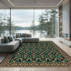 Intricate Green Beige Arabesque Medallions Rug