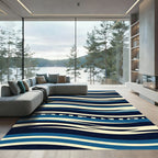 Modern Navy Blue Abstract Flowing Wave Rug