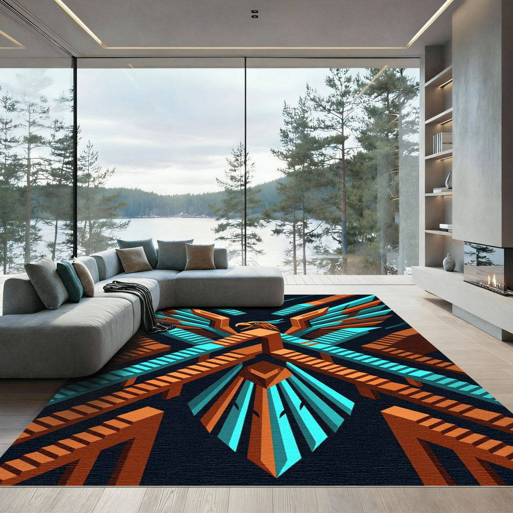 Geometric Phoenix Isometric Staircase Art Rug