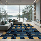 Contemporary Indigo Navy Interlocking Woven Grid Rug