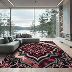 Ornate Crimson Floral Damask Mandala Rug