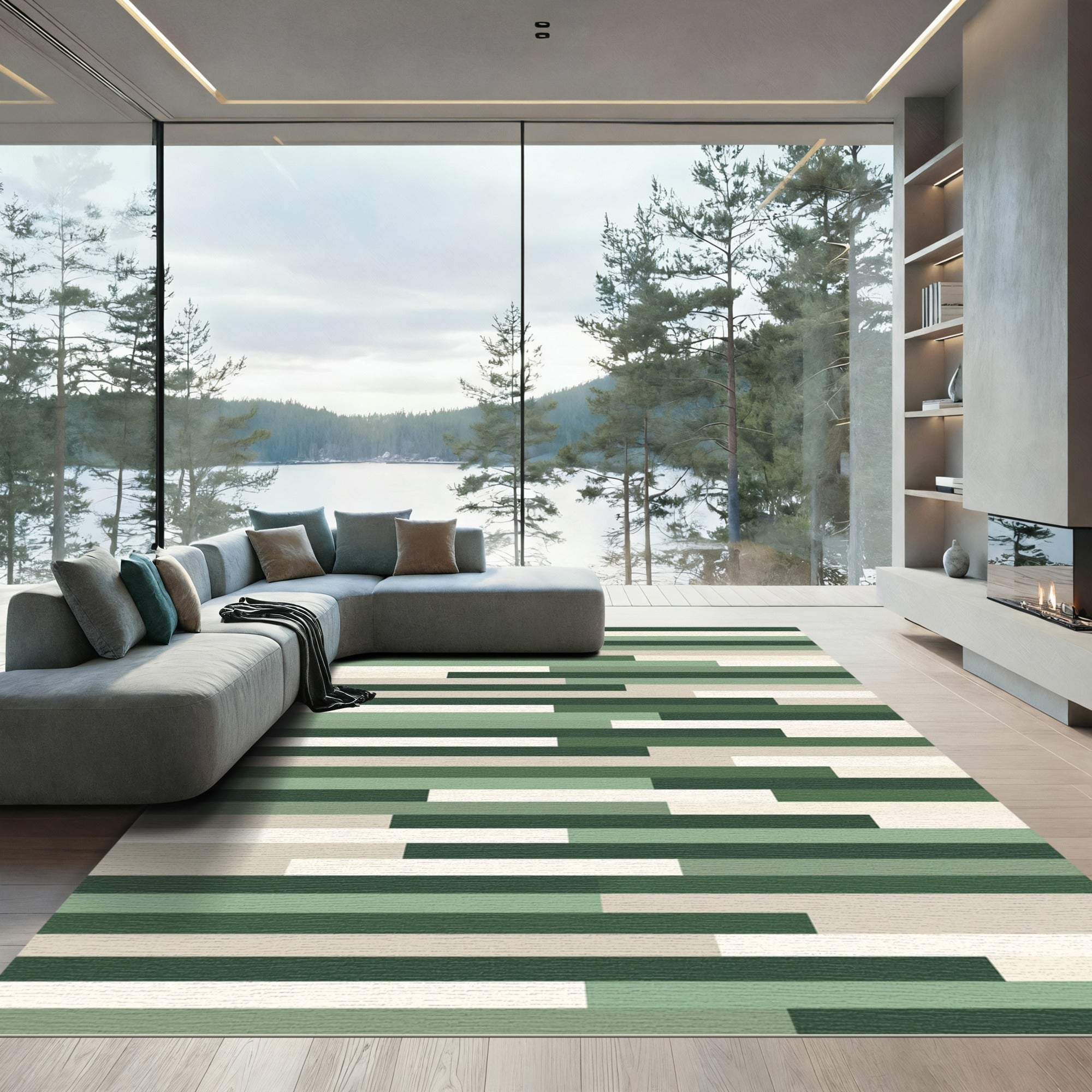 Modern Sage Forest Linear Block Rug