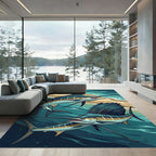 Dynamic Marine Blue Sailfish Ocean Art Rug