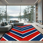 Modern Navy and Red Chevron Stripe Rug
