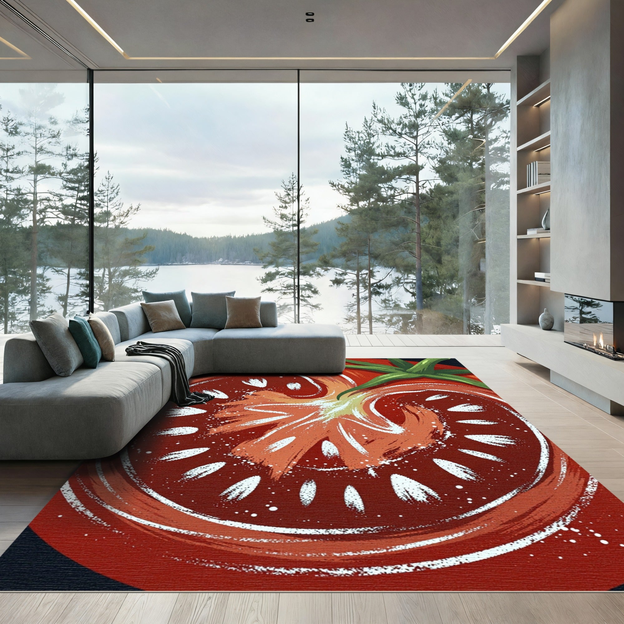 Abstract Red Tomato Cross Section Rug
