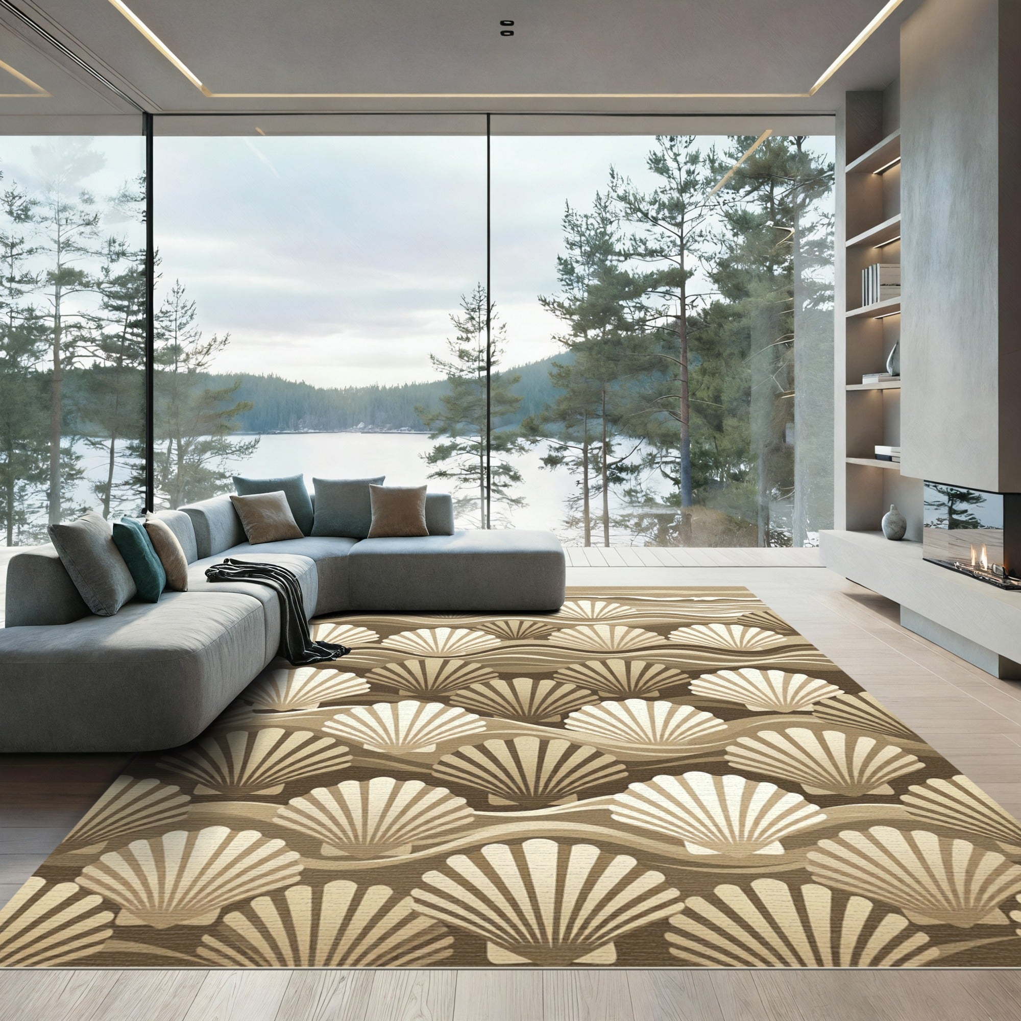 Earthy Tone Repeating Seashell Wave Rug