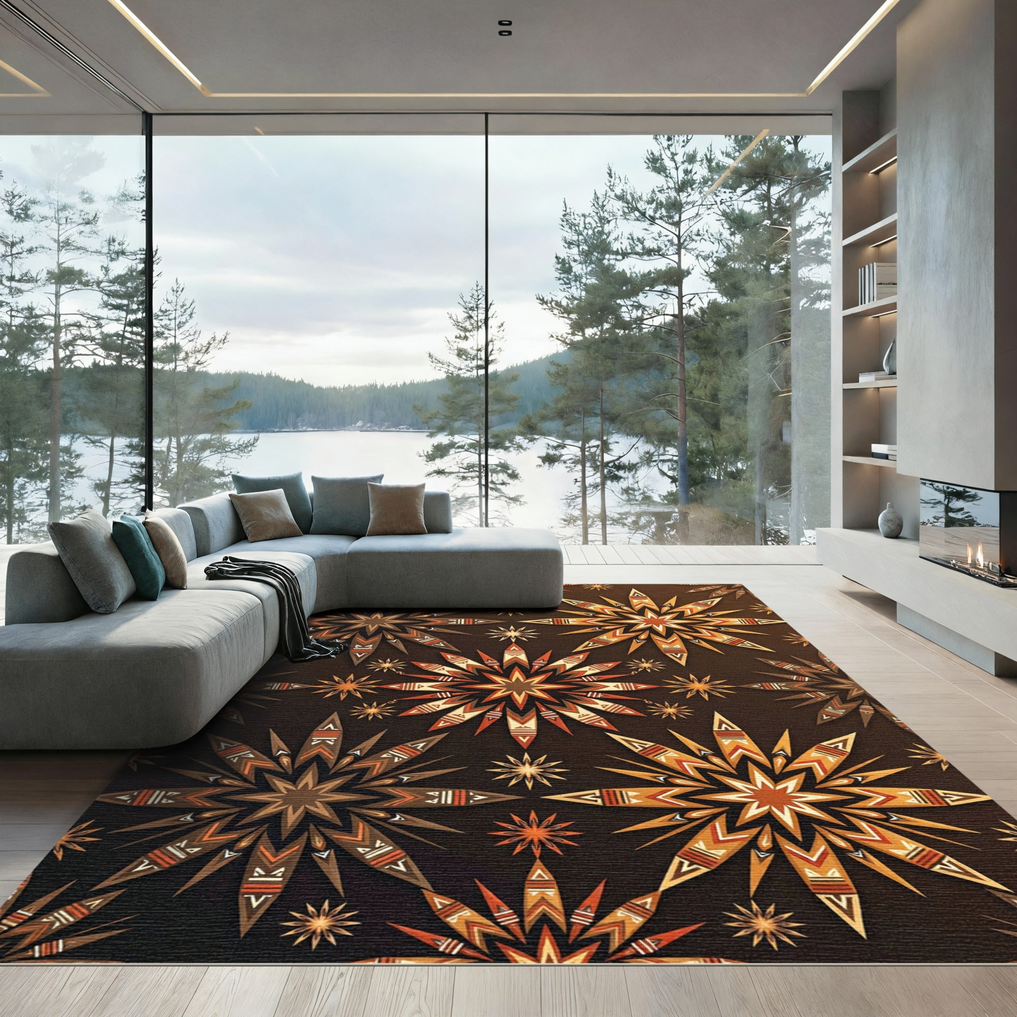 Earthy Sunburst Starburst Geometric Rug