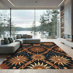 Celestial Sun Constellation Amber Black Tapestry Rug