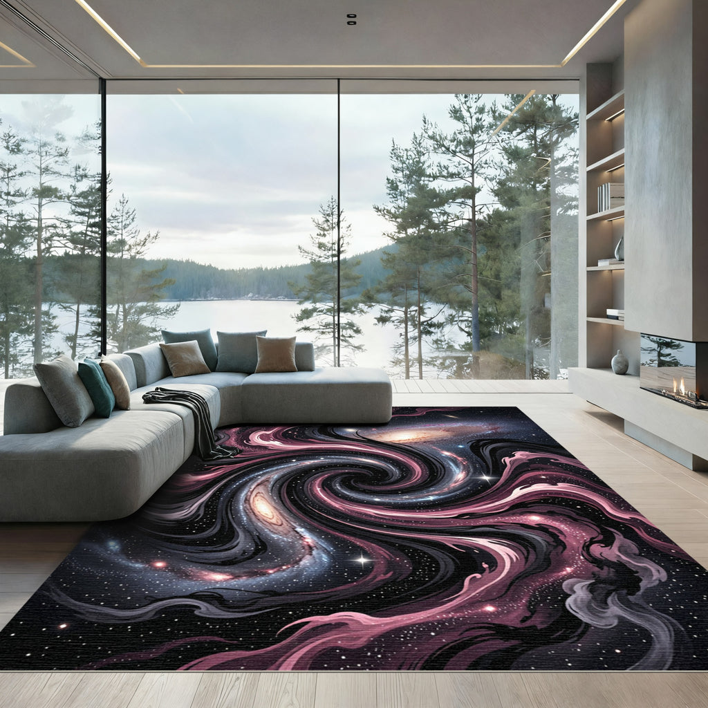 Cosmic Nebula Pink and Black Swirl Rug