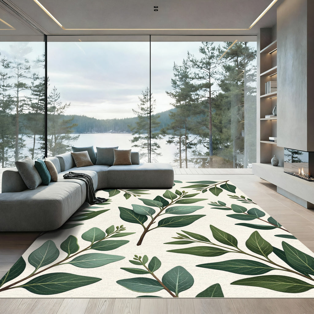 Green Eucalyptus Leaf Botanical Sprigs Rug