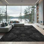 Sophisticated Charcoal Ornate Quatrefoil Scrollwork Rug