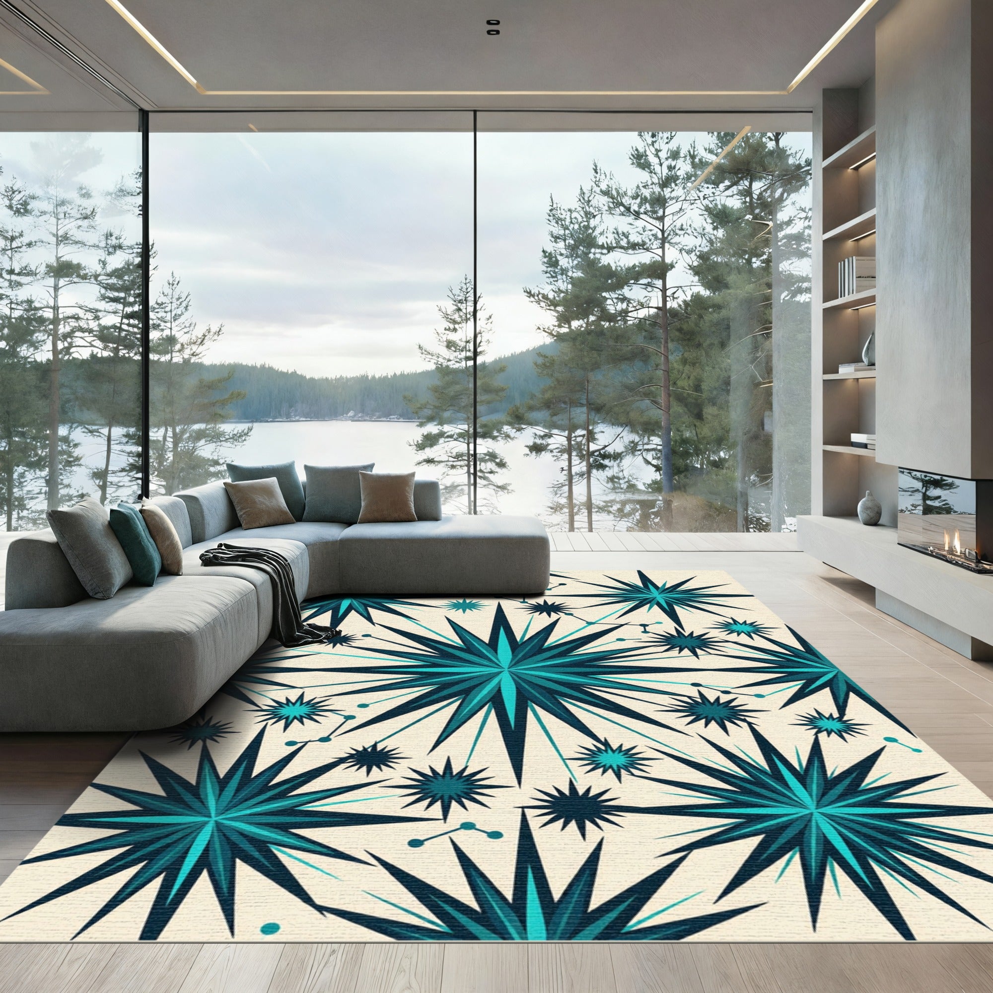 Teal Starburst Constellation Medallion Rug