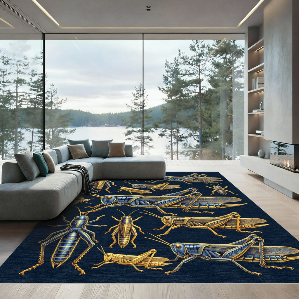 Golden Grasshopper Entomology Illustration Art Rug