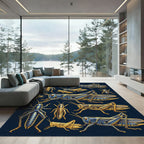 Golden Grasshopper Entomology Illustration Art Rug