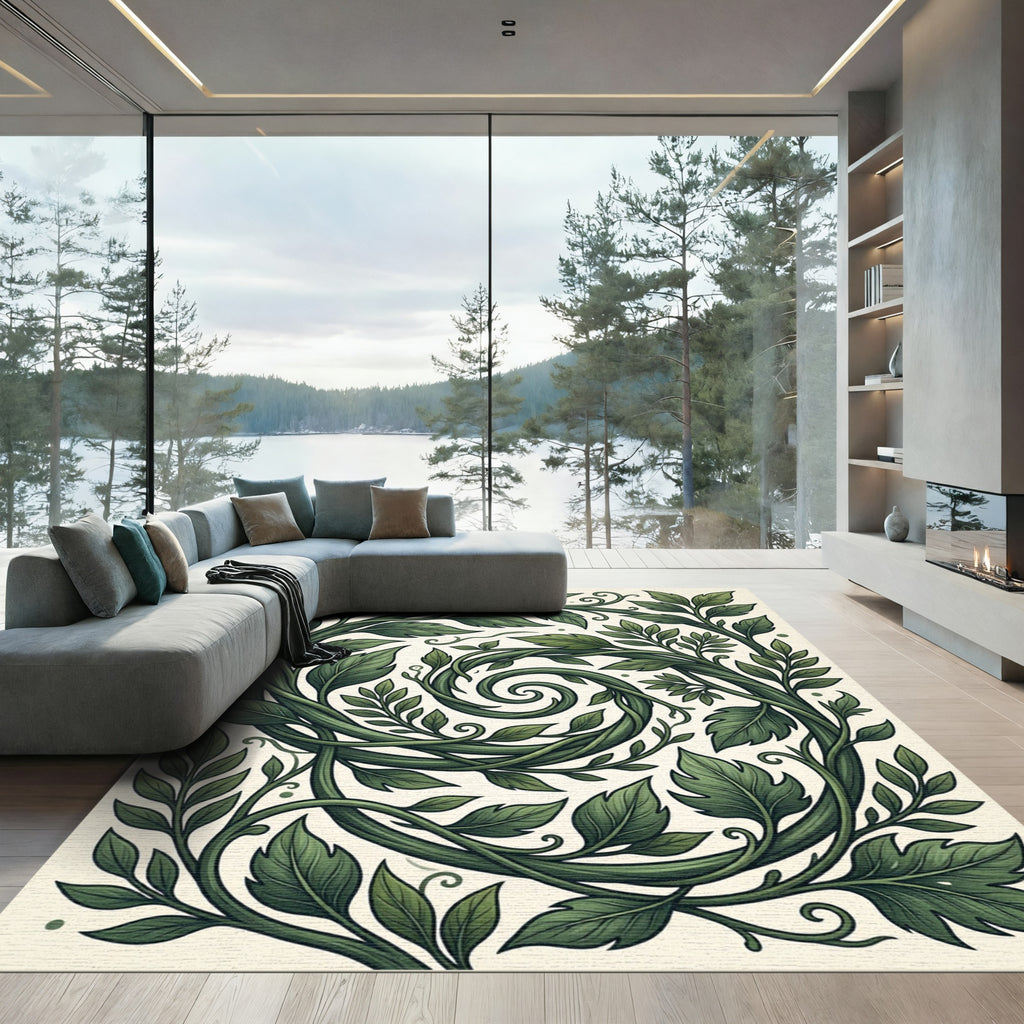 Lush Emerald Forest Vine Swirl Rug