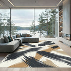 Modern Charcoal and Ochre Abstract Brushstroke Rug