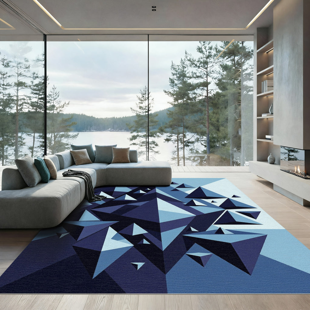 Geometric Blue Prism Abstract Art Rug