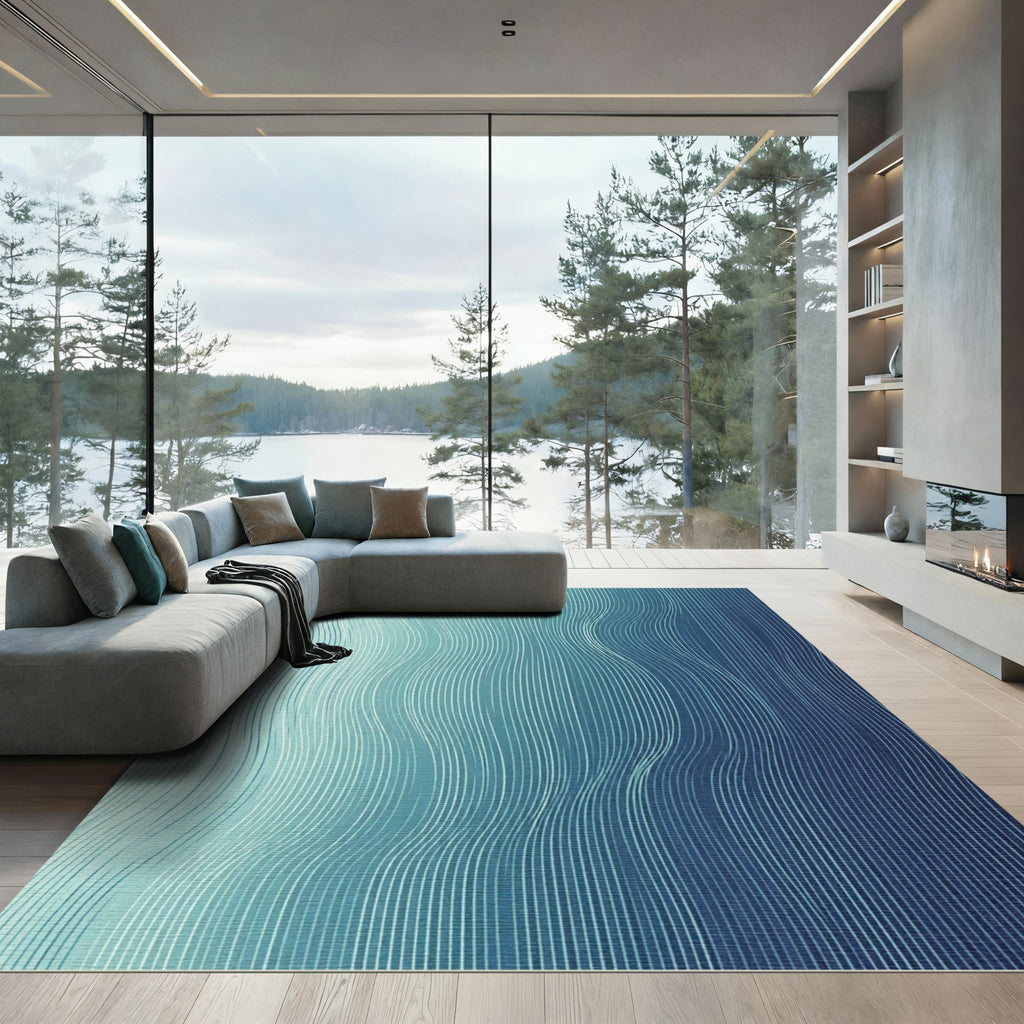 Oceanic Wave Vertical Line Art Rug