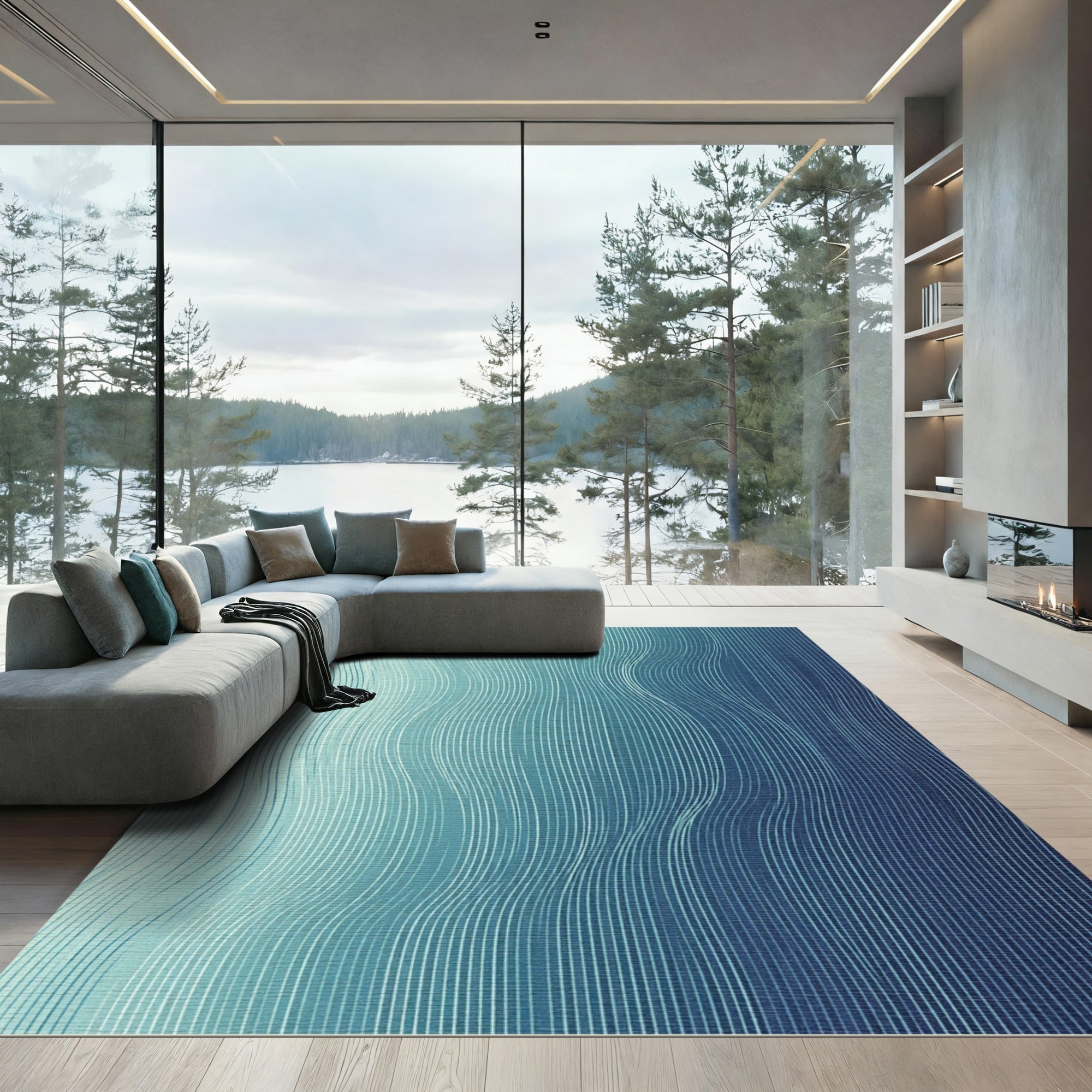 Oceanic Wave Vertical Line Art Rug